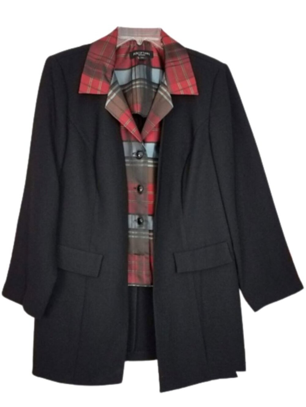 PERCEPTIONS WOMAN Black & Red Blazer Jacket With Built-In Blouse - Women's 14 W